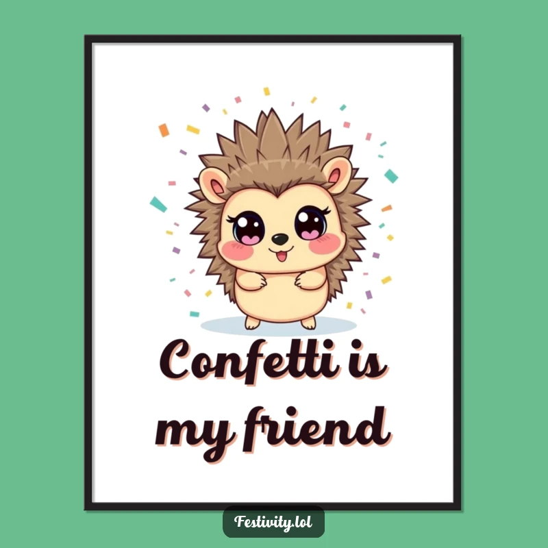 Funny Hedgehog Confetti Poster - Whimsical Wall Art for a Cheerful Vibe