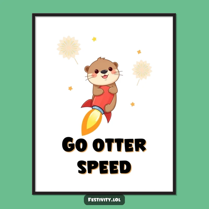 Funny Otter Rocket Poster: Cheerful Ride Art, Whimsical Decor
