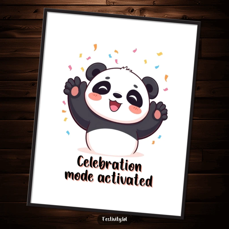 Funny Panda Poster depicting a panda joyfully tossing a blizzard of confetti, creating a festive and celebratory mood.