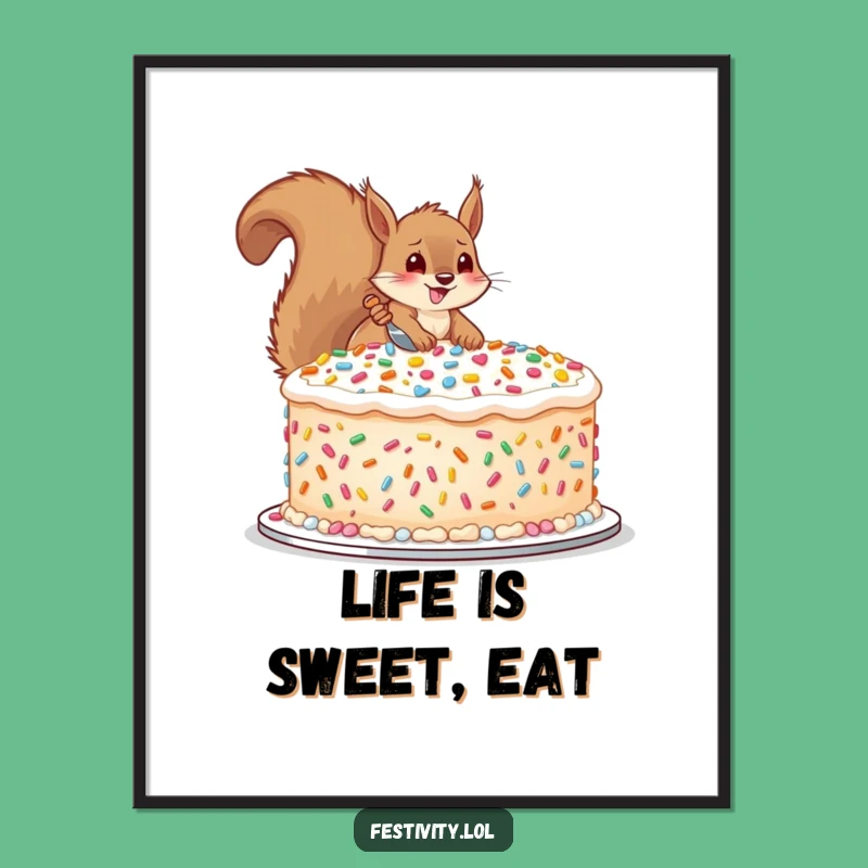Funny Squirrel Cake Poster: Whimsical Baking Art