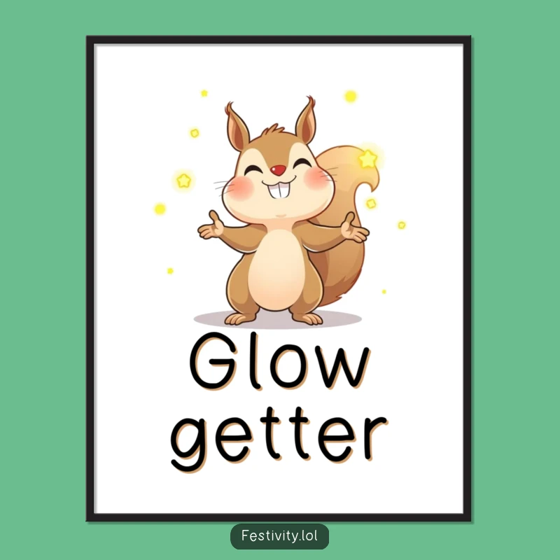 Funny Squirrel Firefly Poster: Juggling Magic Art, Whimsical Decor