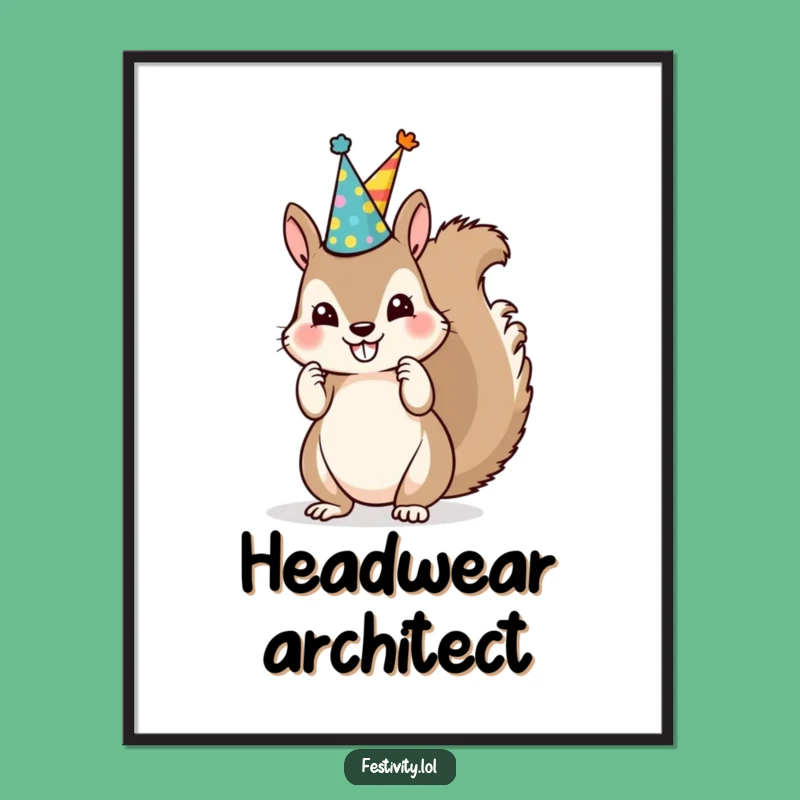 Funny Squirrel Party Hat Poster: Add Whimsy to Your Walls, Unique Funny Gift