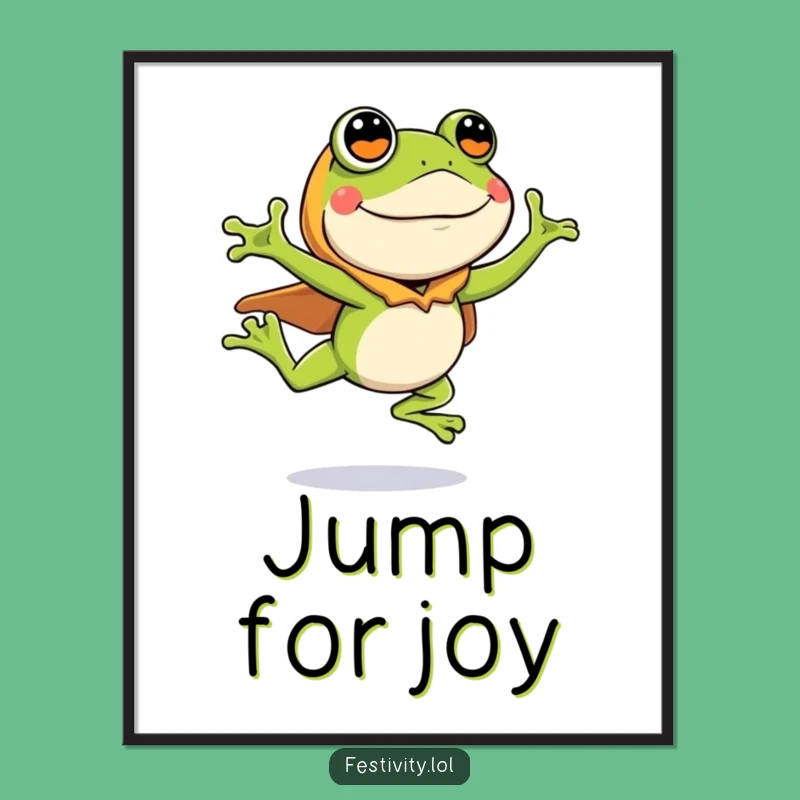 Funny Frog Costume Poster: Enthusiastic Leaping Art, Humorous Wall Decor