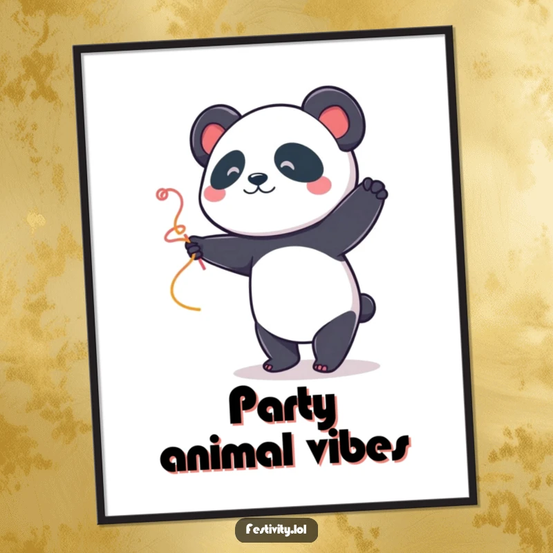 Funny Panda Dancer Poster: A playful panda dances with a streamer, creating a cheerful and humorous piece of wall art for any space.