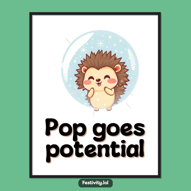 Funny Hedgehog Fireworks Bubble Poster: Whimsical Wall Art!