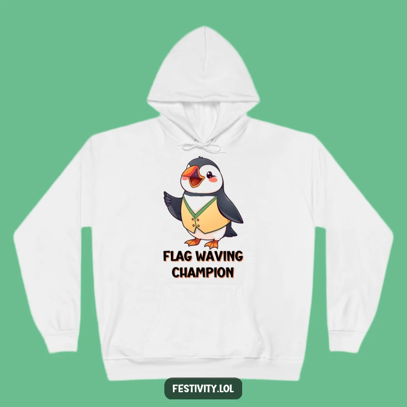 Cozy Funny Puffin Flag Hoodie: Warmth and Festivity Combined