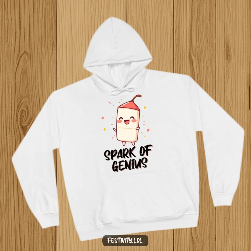 Funny firecracker igniting with a loud, fun spark, a humorous and cozy hoodie for energetic individuals.