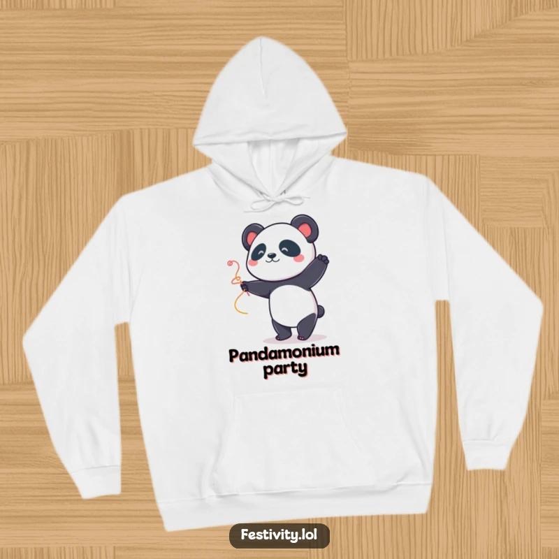 Funny Panda Dancer Hoodie: A soft panda dances merrily with a streamer, offering cozy comfort and a touch of playful fun.
