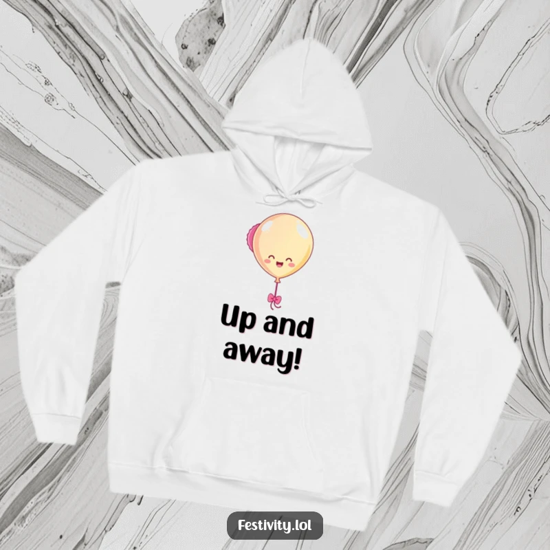 Funny Balloon Bobbing Hoodie featuring a happy balloon character cheerfully bobbing with streamers trailing behind, perfect for cozy, fun days.