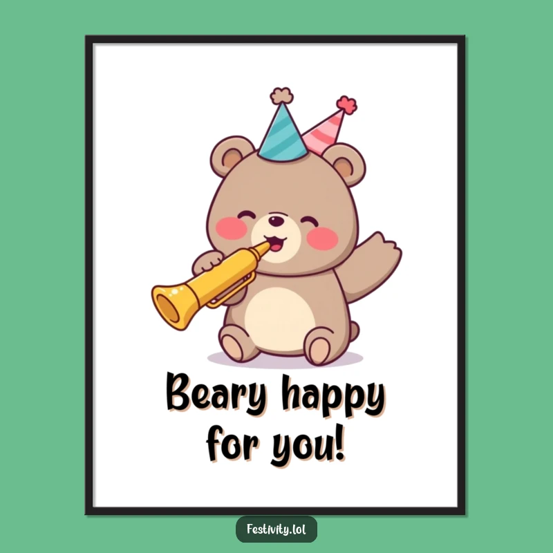 Free Printable Wall Art: Humorous Bear Trumpeting Cheer - Funny Downloadable Decor