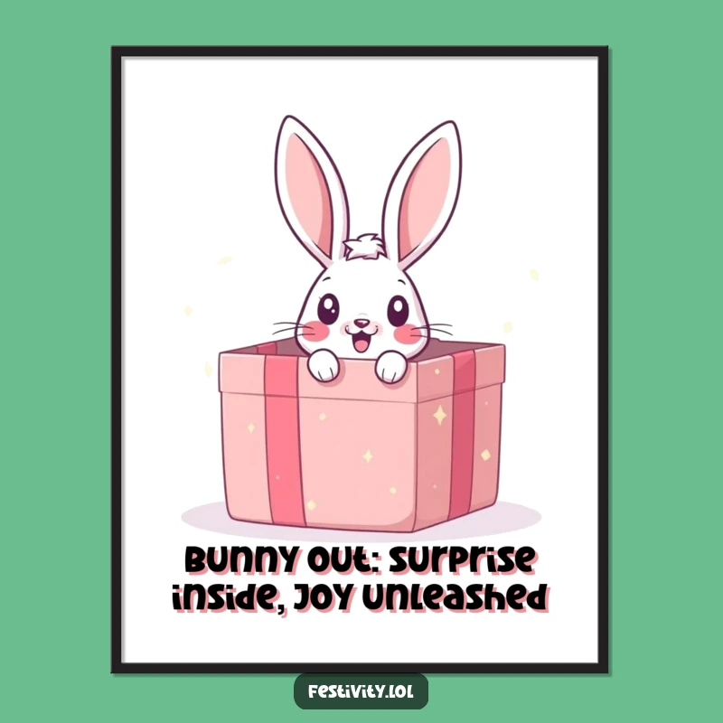 Free Printable Wall Art: Bunny Gift Box Surprise Funny Downloadable Decor