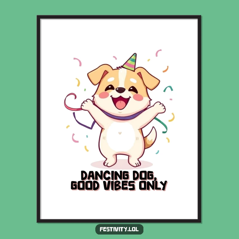 Funny Free Printable Wall Art: Happy Dancing Dog - Joyful Downloadable Decor