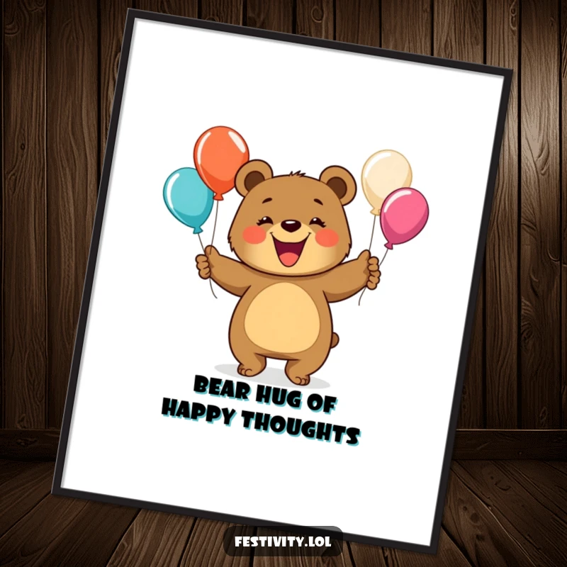 Funny Free Printable Wall Art: A smiling bear expertly juggling colorful balloons, whimsical and cheerful.