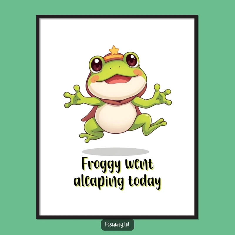 Funny Free Printable Wall Art: Silly Leaping Frog Costume - Enthusiastic Downloadable Decor