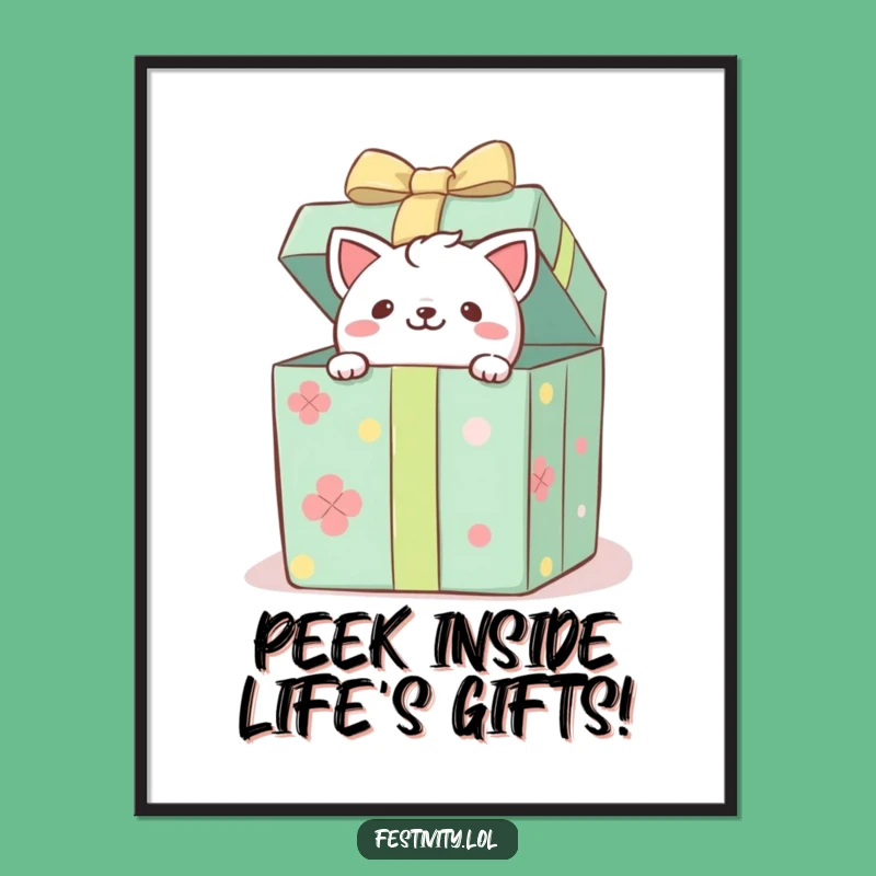 Funny Free Printable Wall Art: Critter in Gift Box, Whimsical Downloadable Decor