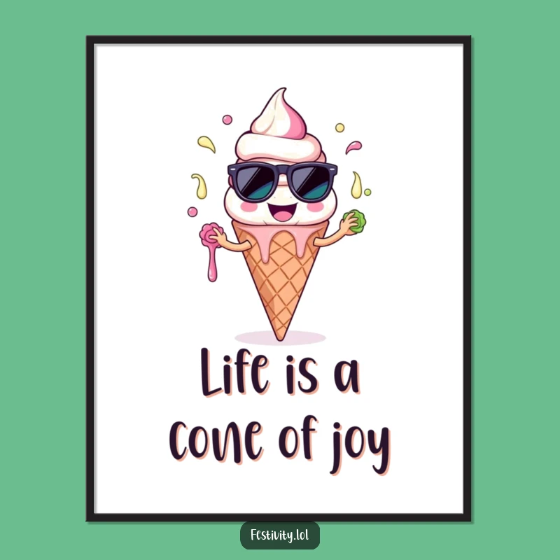 Funny Free Printable Wall Art: Juggling Ice Cream Cone - Quirky Downloadable Decor