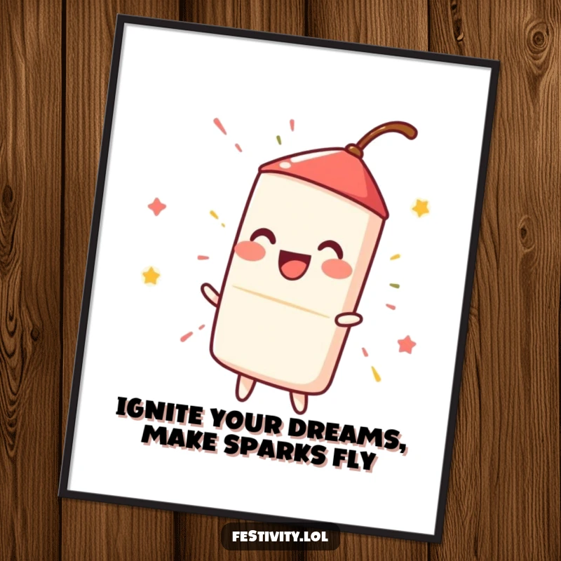 Funny Free Printable Wall Art: A happy firecracker ignites with a loud, fun spark. An energetic, humorous downloadable art piece.