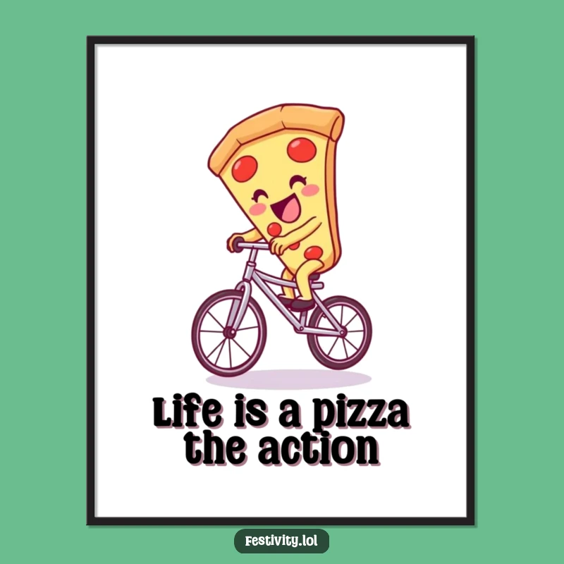 Free Printable Pizza Unicycle Art - Funny Downloadable Wall Decor for Kitchen Lovers