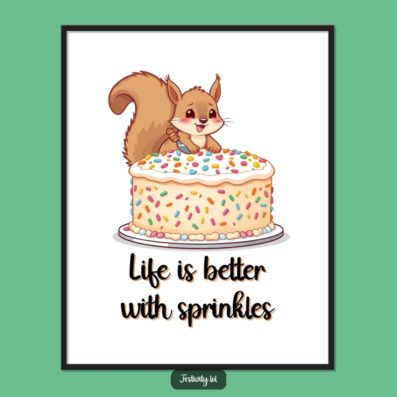 Funny Free Printable Wall Art: Squirrel Decorating Cake with Sprinkles