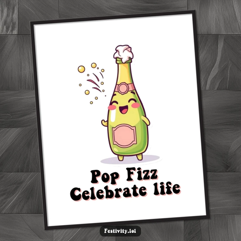 Funny Free Printable Wall Art: A jubilant champagne bottle spraying bubbly foam, bringing a joyous and festive atmosphere.