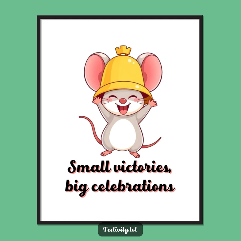 Triumphant Mouse Art: Free Printable Wall Decor, Joyful Golden Bell Design!