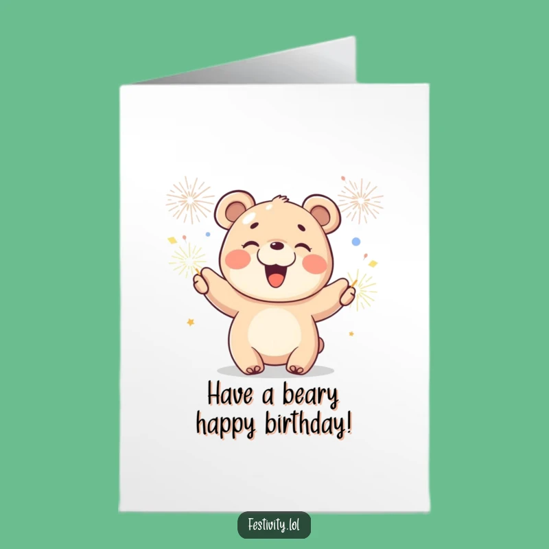 Bear Cub Sparkler Birthday Free Printable Card: Cheerful DIY Downloadable Gift