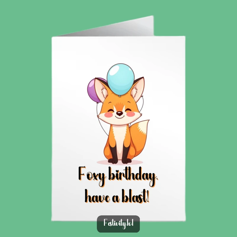 Free Printable Birthday Card: Fox With Balloons, Funny Downloadable Gift