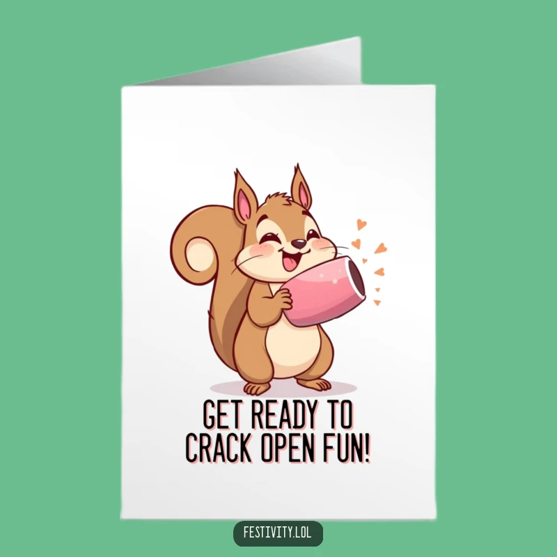 Free Printable Birthday Card: Bursting Squirrel Party Popper - Funny Downloadable Gift