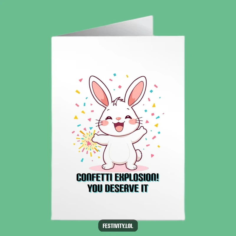 Free Printable Birthday Card: Cheerful Bunny Confetti Bomb Funny Downloadable Gift