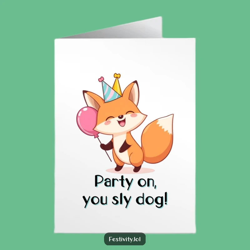 Free Printable Birthday Card: Giggling Fox Balloon Fun, Your Funny Downloadable Gift!
