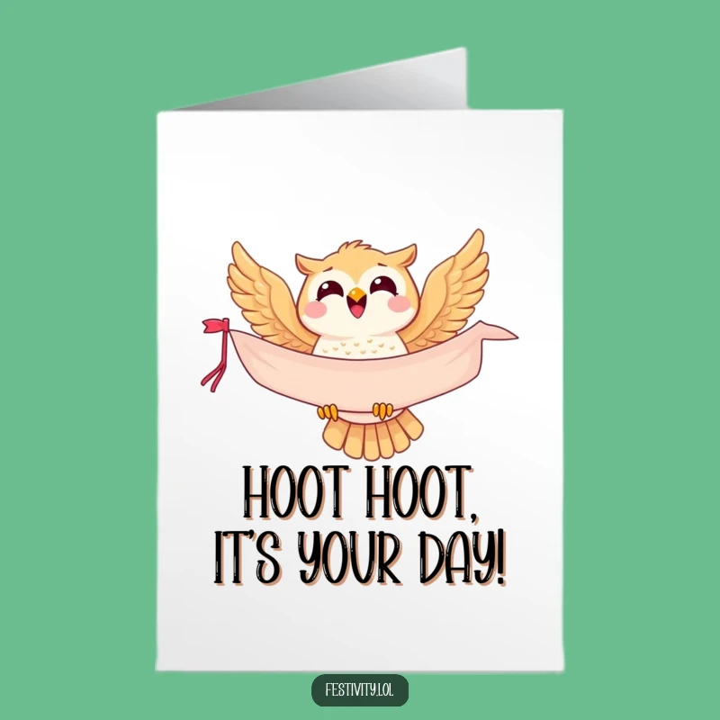 Free Printable Birthday Card: Joyful Owl Soaring Funny Downloadable Gift