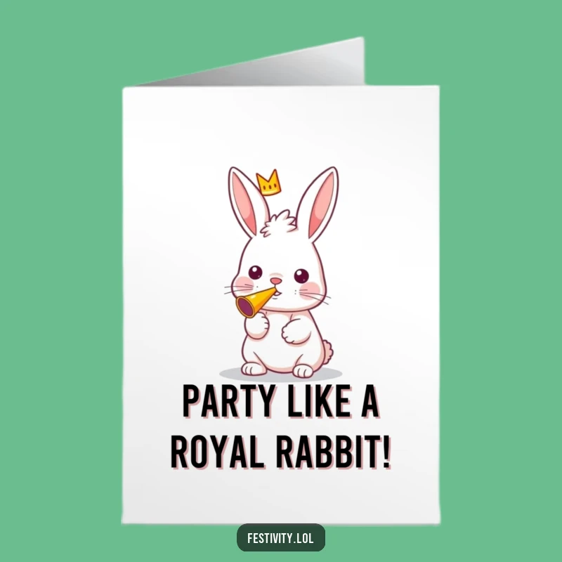 Free Printable Birthday Card: Rabbit King with Crown & Horn, Funny Gift