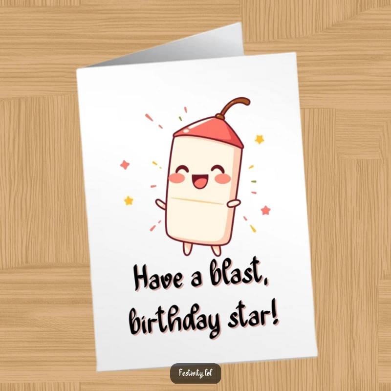 Funny Free Printable Birthday Card: A happy firecracker ignites with a big, fun spark. A lively and humorous DIY birthday card.