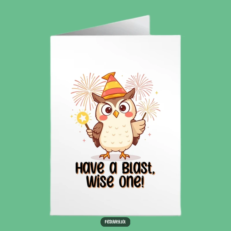 Free Printable Birthday Card: Owl Lights Firework - Humorous Downloadable Blast