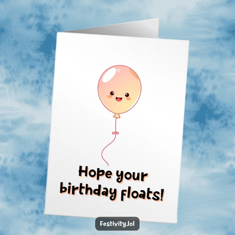 Funny Free Printable Birthday Card: A cute balloon bounces joyfully with streamers. A lighthearted and humorous DIY birthday card.