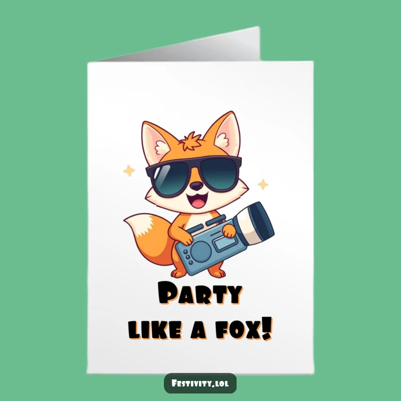 Free Printable Birthday Card: Fox Sunglasses Noisemaker Funny Downloadable Gift