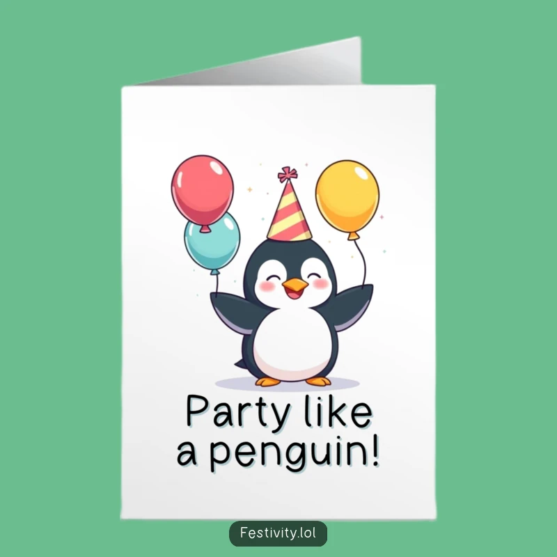 Free Printable Funny Birthday Card: Penguin Party Juggler Downloadable Gift