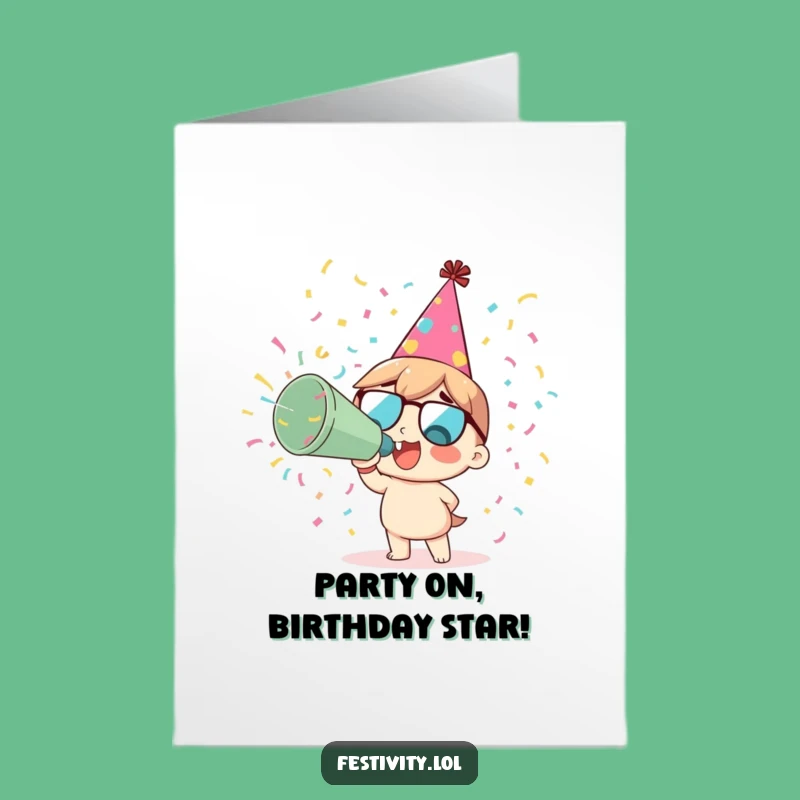 Free Printable Party Character Birthday Card: Funny Downloadable Gift for Celebrations