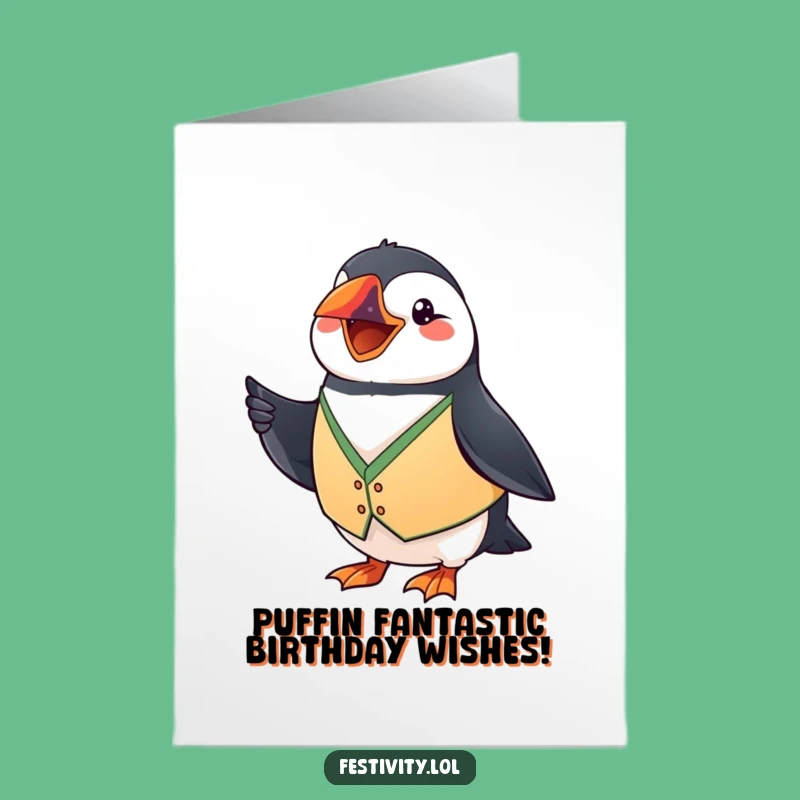 Free Printable Birthday Card: Grinning Puffin Party - Festive & Funny Downloadable Gift