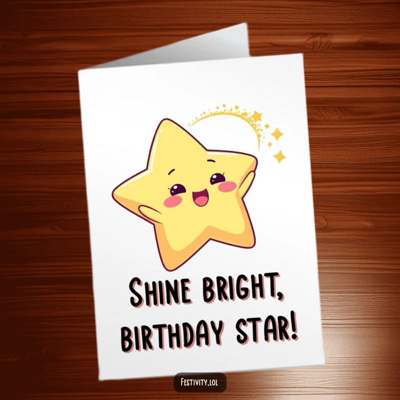 Funny Free Printable Birthday Card: A delighted star character leaving a trail of sparkling glitter in a dynamic arc.