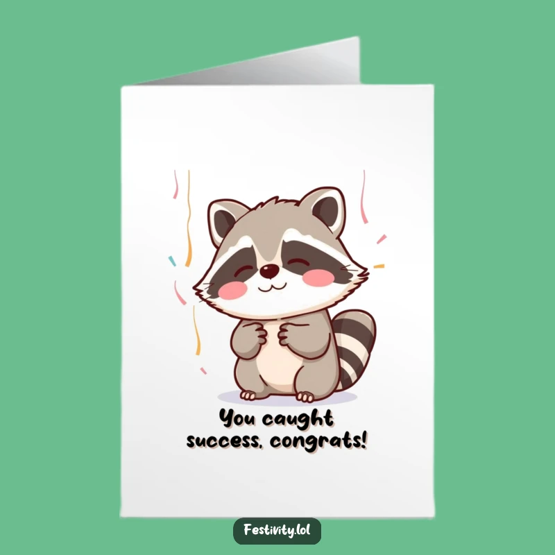 Free Printable Blushing Raccoon Congrats Card: Streamer Catcher Downloadable Gift!