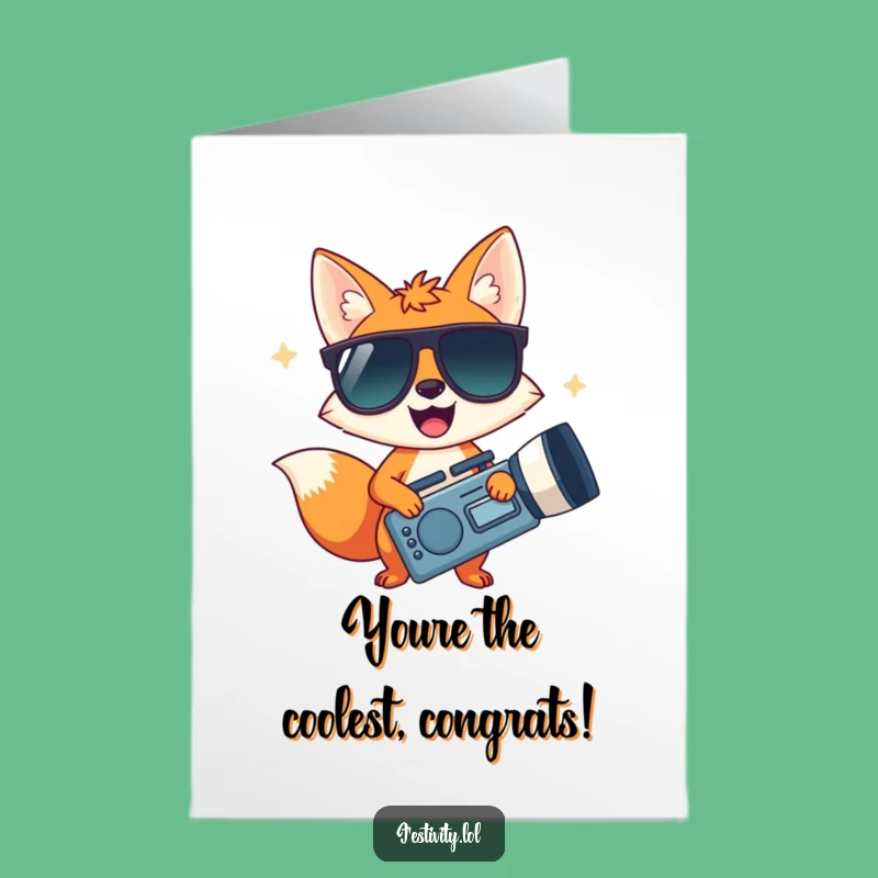 Free Printable Congrats Card: Fox Celebration Noisemaker Downloadable Fun