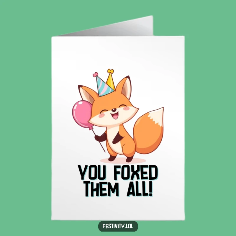 Free Printable Congrats Card: Giggling Fox & Balloon for Your Big Win!