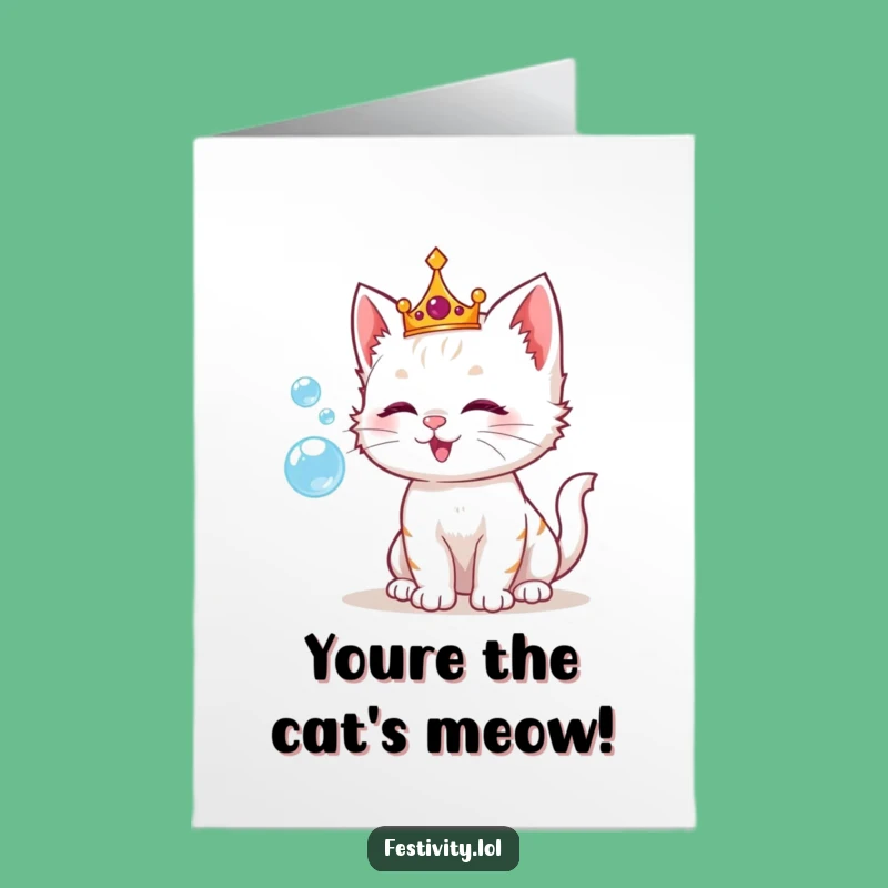 Free Printable Congrats Card: Kitten's Royal Bubbles - Humorous Downloadable Cheer
