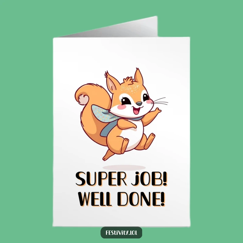 Free Printable Congrats Card: Leaping Squirrel Superhero - Downloadable Celebration