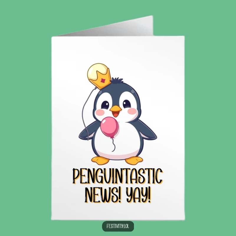 Free Printable Congrats Card: Penguin Crown Balloon - Royal Downloadable