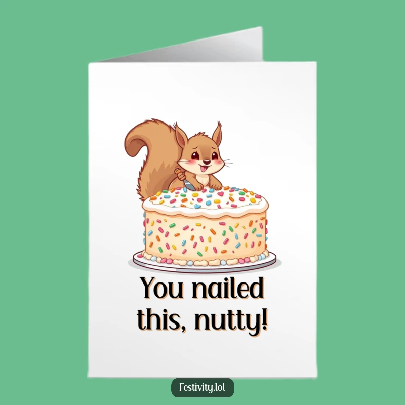 Free Printable Congrats Card: Squirrel Decorates Cake for Your Big Win!