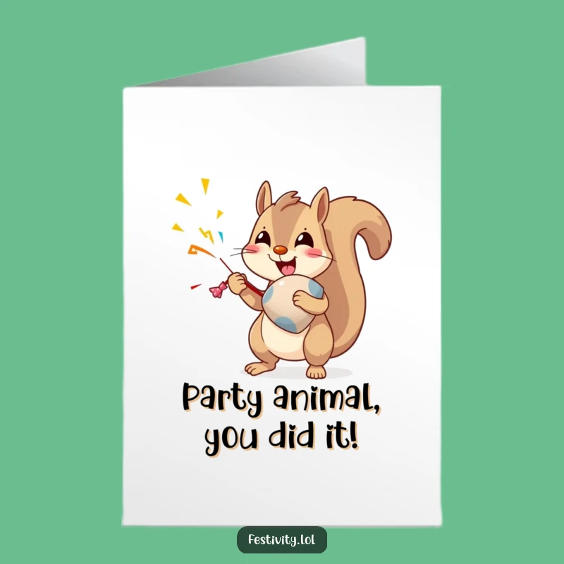 Free Printable Congratulations Card: Squirrel Popping Party - Funny Downloadable Celebration Gift