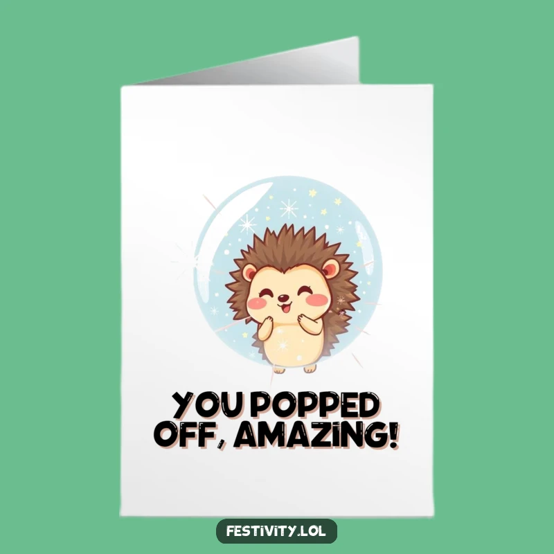 Free Printable Hedgehog Bubble Congrats Card: Fireworks Downloadable Gift!