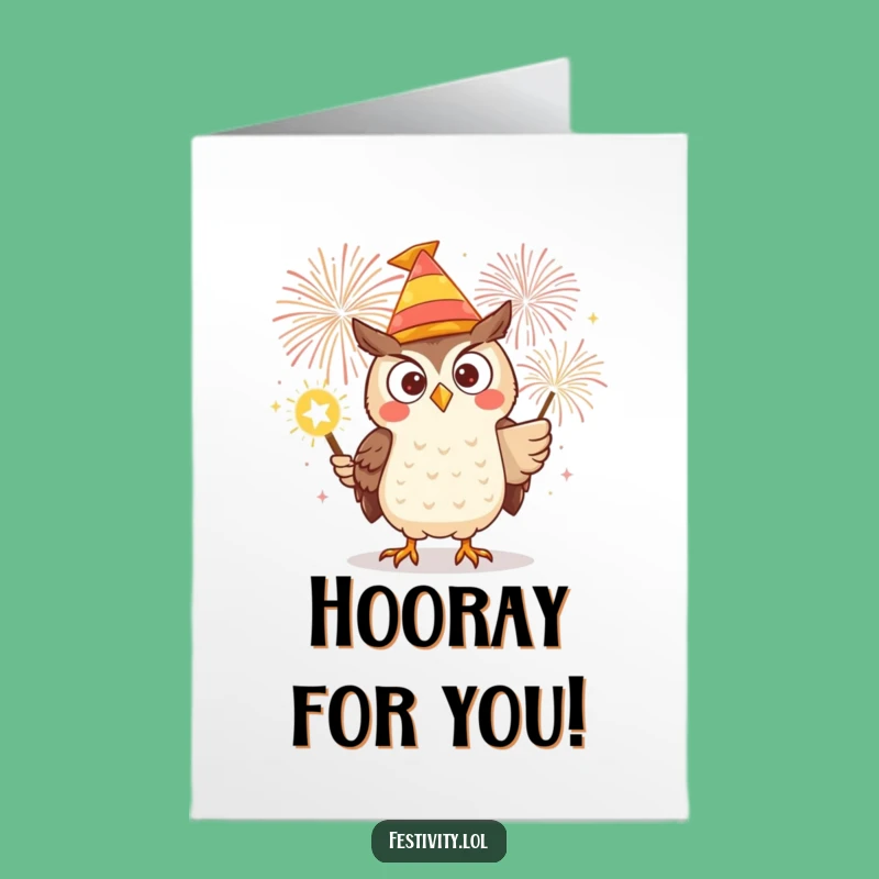 Free Printable Congrats Card: Owl's Fiery Success - Humorous Downloadable Celebration